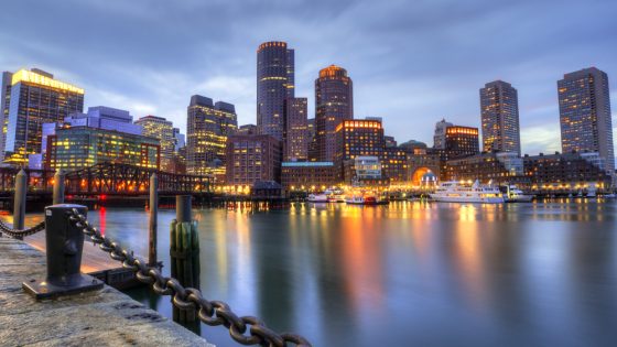 The Boston skyline at night