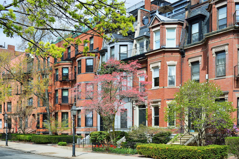 Apartment buildings on a street in Boston