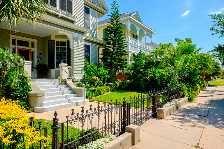 A suburban street in Houston with well-maintained homes