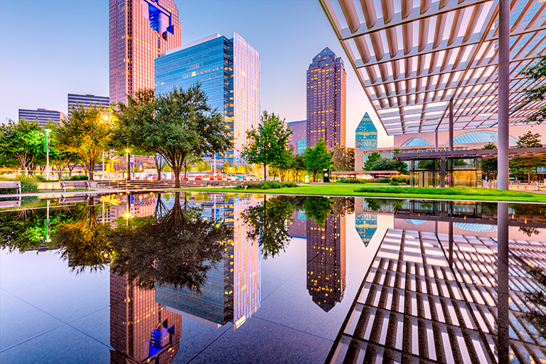 Downtown Dallas viewed from a park in the city