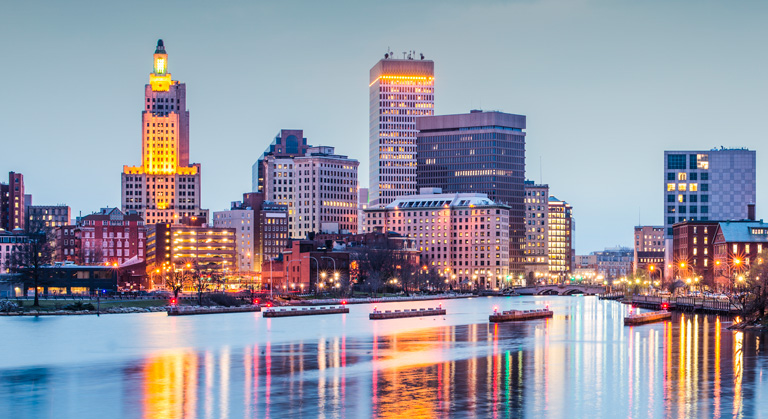 A view of Downtown Providence, Rhode Island during the evening