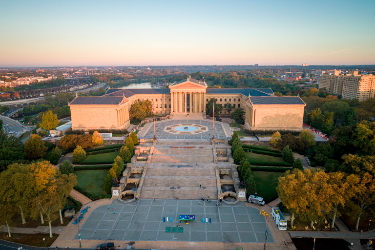 An aerial view of the Pennsylvania Museum of Art