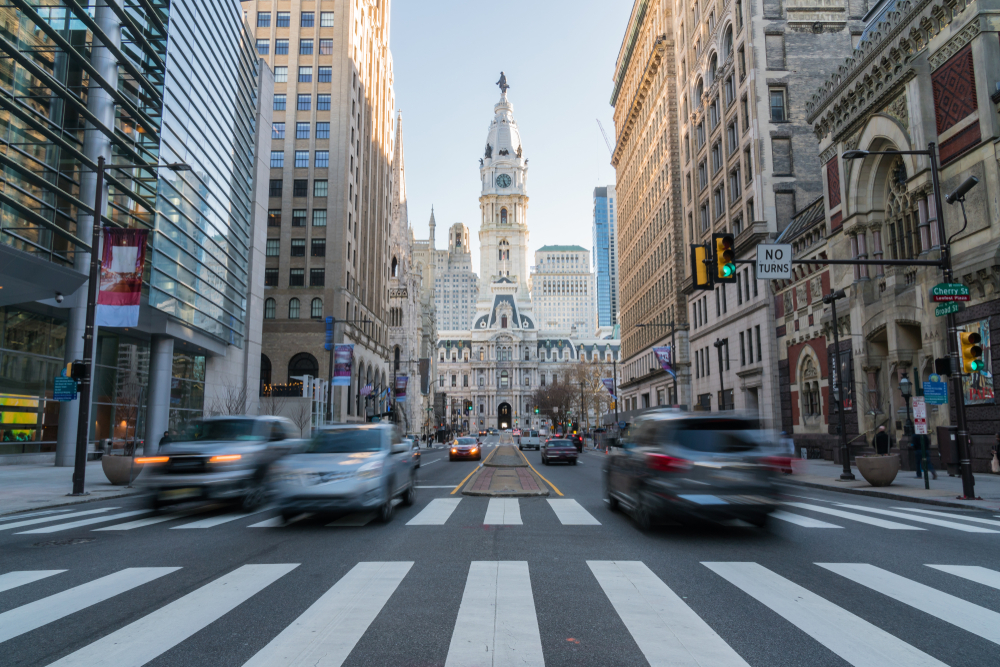 A view of traffic in downtown Philadelphia.