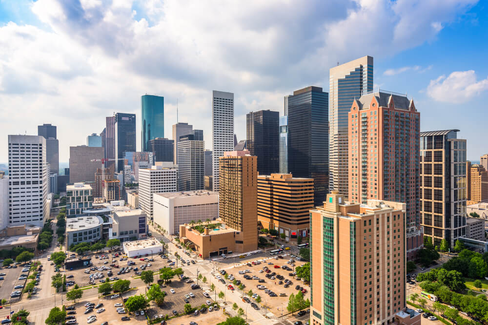 A view high rise buildings in Houston