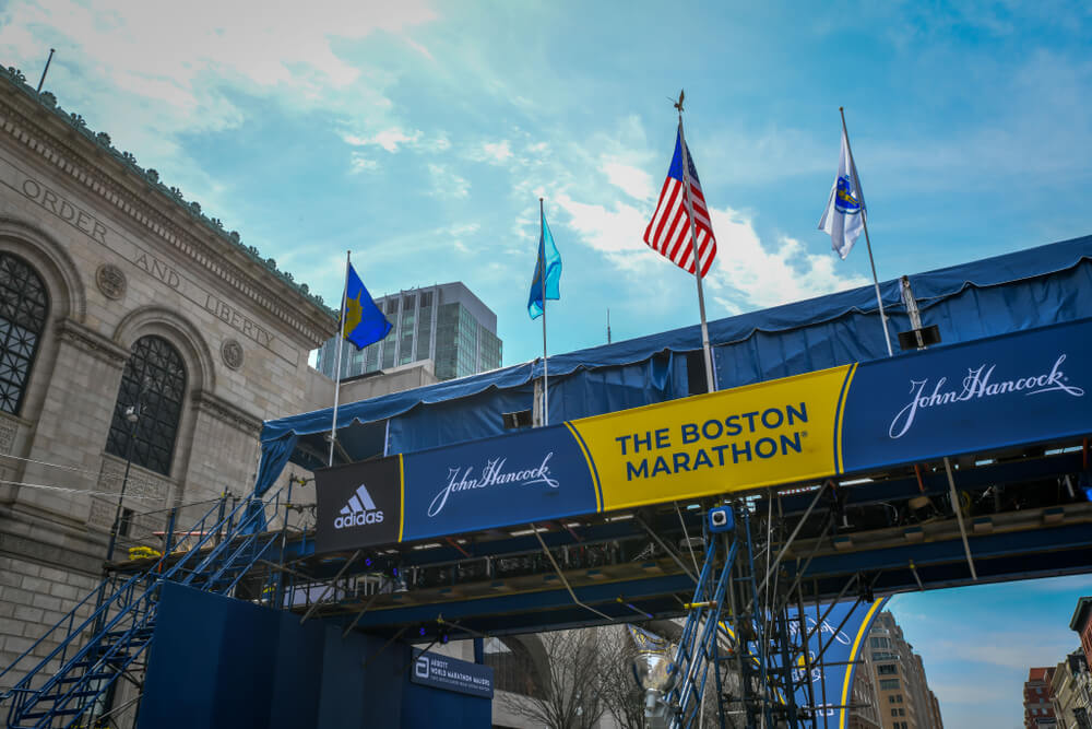 Signage of the starting line at the Boston Marathon.