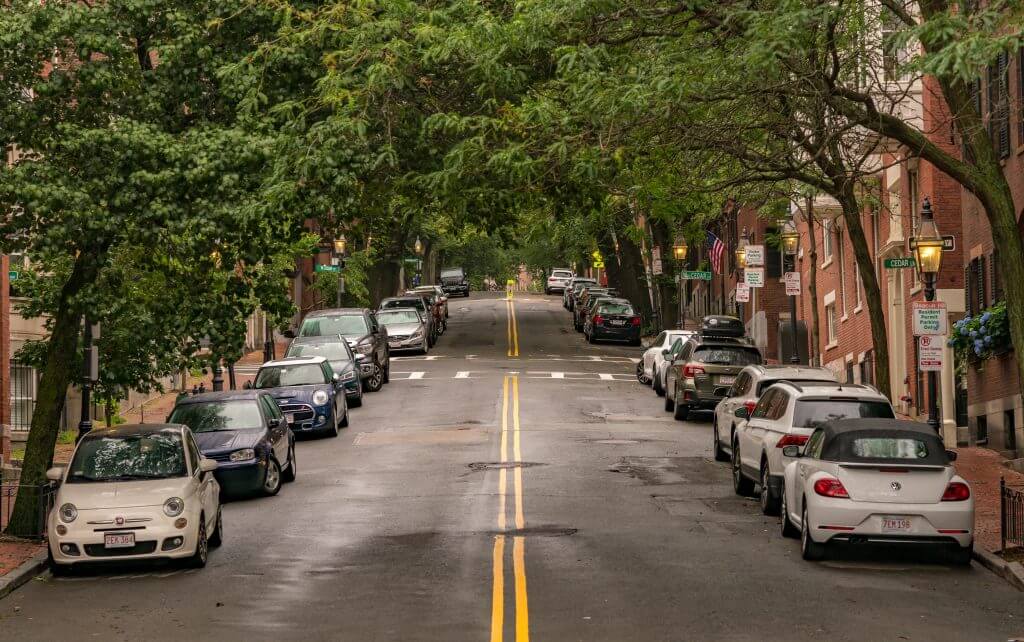Cars parked on a Boston neighborhood street