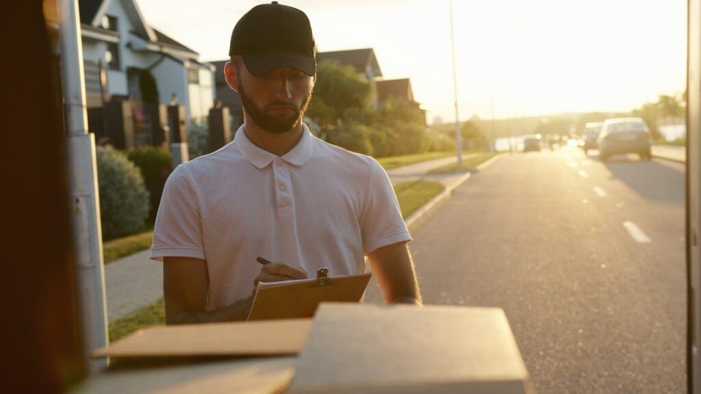 professional mover checking clipboard