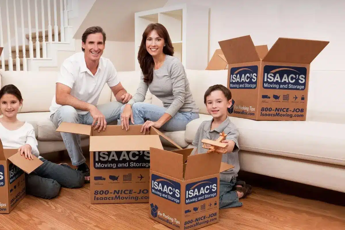 Family packing Isaac's Moving and Storage moving boxes at home